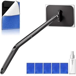 Herramienta de limpieza de parabrisas de automóvil, limpiador de parabrisas con 5 almohadillas de microfibra lavables y reutilizables y mango extensible (azul)