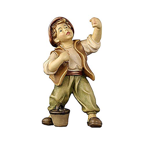 Boy with Bucket in Painted Wood for 11 cm Rainell Nativity Scene, Val Gardena