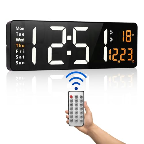 El Mejor Listado de Reloj para Pared del mes. 48 Relojes de Pared Digital de 16 Pulgadas, reloj digital LED, con Control Remoto, Fecha, Semana, Temperatura, Temporizador, 12/24 Horas, para Cocina, Sala de Estar, Aula, Gimnasio,...