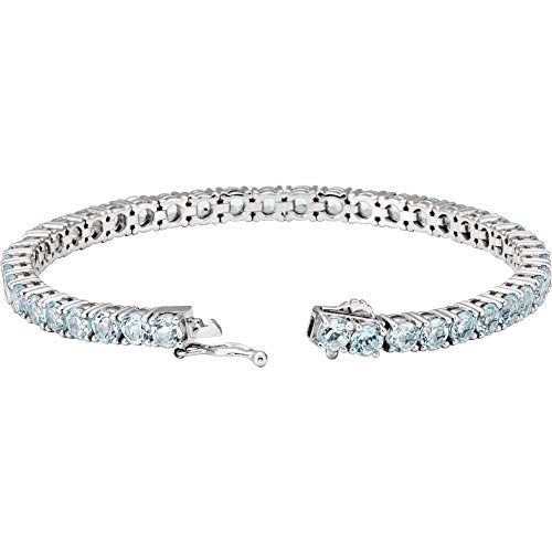 Solid 14K White Gold Sky Blue Topaz 7. Tennis Bracelet Line Bracelet 15" (Width = 4Mm) #TOP1