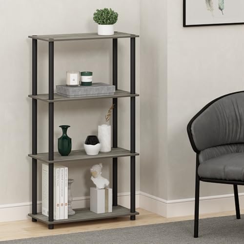 Furinno Turn-N-Tube Storage Shelves, 4-Tier Book Shelf, Corner Shelf, Toolless Open Shelves, for Organization and Storage, Living Room, Bedroom, Entryway, Laundry, Grey Oak - image 4