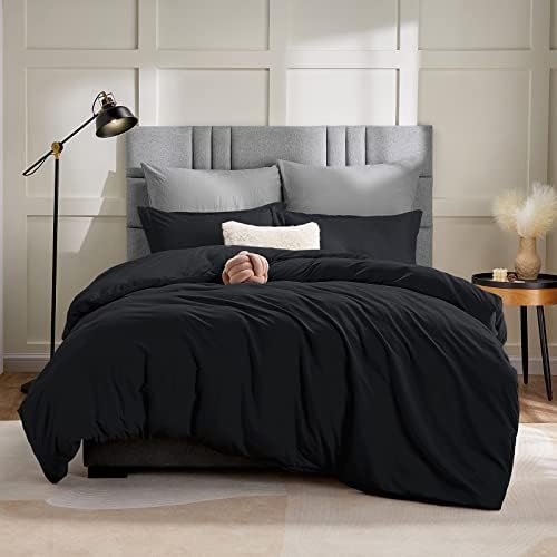 WAVVE Super King Size Duvet Cover Set Superking Grey Duvet Cover 220 x 260 cm with 2 Pillowcases 50 x 75 cm, Washed Microfiber Bedding Set with Zipper Closure, Soft and Comfortable