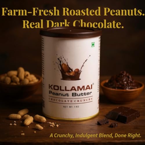 Image of Kollamai Chocolate Peanut Butter 1Kg, Organic 32gm High Protein, Dark Chocolate Crunchy Peanut Butter Smooth Spread, Healthy Delicious, Perfect for Snacks and Fitness