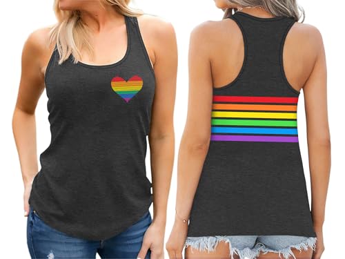 Image of Ithalt Pride Tank Top for Women LGBT Rainbow Flag Shirt Love Heart Graphic Tee Lesbian Gay Pride Sleeveless Vest