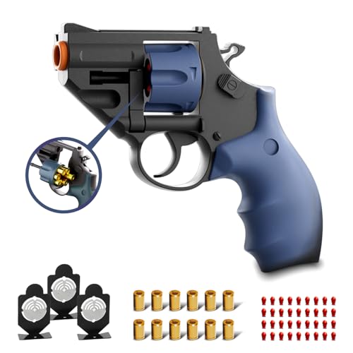 XYELLOWICON Upgrade Shell Ejecting Toy Guns Fidget Gun Revolver Pistol,12 Shell 60 Soft Bullets With 3 Metal Target, Gifts for Kids