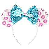 YUNISS Mouse Ears Headband, Sequin Bow Ear Headbands for Women Girls, Park Ears Trip Party Cosplay Costume Accessories, One Size Fits All (Bo Peep)
