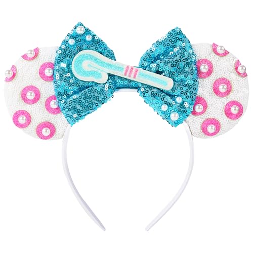 YUNISS Mouse Ears Headband, Sequin Bow Ear Headbands for Women Girls, Park Ears Trip Party Cosplay Costume Accessories, One Size Fits All (Bo Peep)