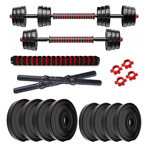 Image of Kore 3 In 1 Convertible 22 Kg Pvc Dumbbells Set, Black