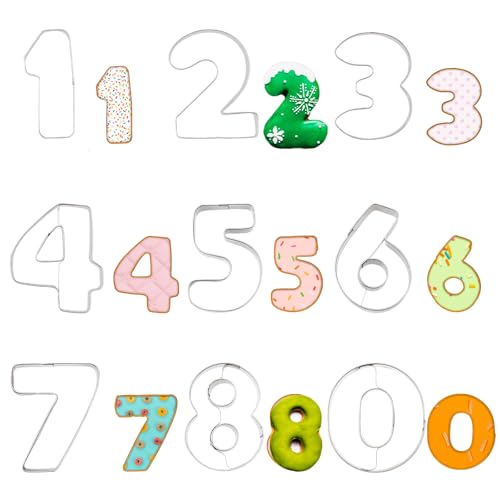 9 unidades de moldes de galletas con números del 0 al 9, molde para tartas con números, acero inoxidable, digitales, fondant, cortadores de galletas, números, herramientas para decoración de tartas
