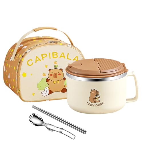 Capybara Ensaladera – Avanzado 1300 ml lindo tazón con cuchara vajilla, recipiente de comida portátil para microondas | Para Comedor Diario Escuela Dormitorio Oficina Viaje Casa So