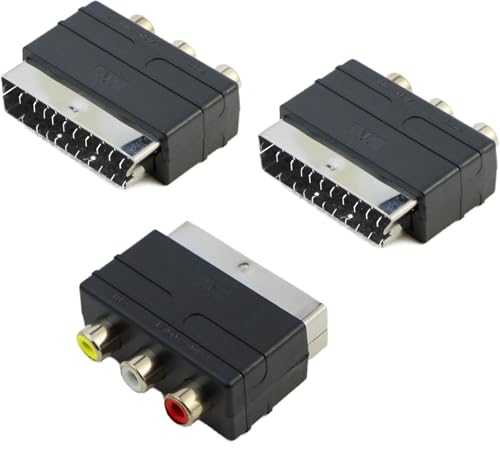 Hyamass 3Pcs SCART to 3RCA Adapter - 20Pin AV Converter with Stereo/Mono Audio Output for PS4/WII/TV/DVD/Set-Top Box (2 Audio & 1 Video Ports)