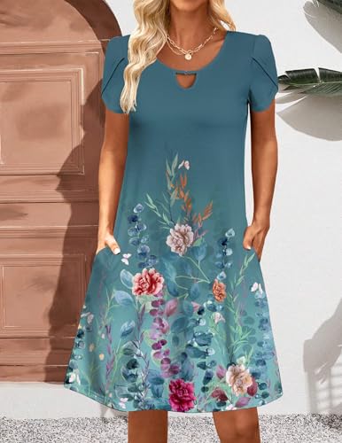 Image of Zeagoo Women's Casual A-Line Dresses with Pockets Summer Floral Tshirt Dress Short Sleeve Mini Dress Flowy Sundresses