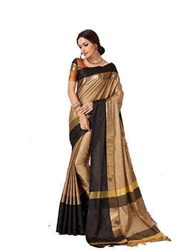 Image of PerfectBlue Women's with Blouse Piece Saree (VisvaVariation Lightgreenbrown Free Size)
