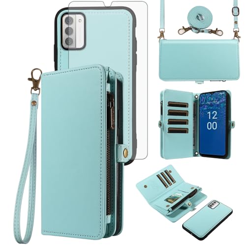 Étui Nokia G42 5G et G310 5G Asuwish Vert avec protège-écran et fermeture éclair