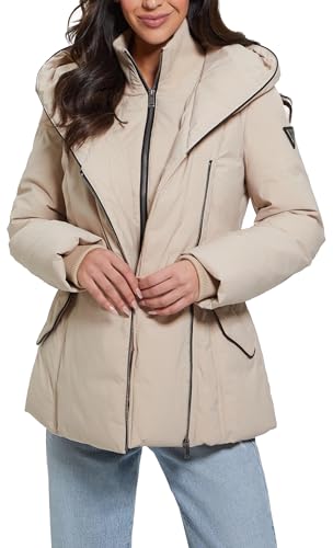 GUESS Women's Lucy Stretch Asymmetric Zip Puffer