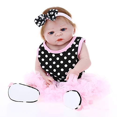 Decdeal Réaliste Bébé Poupée 22 pouces 55 cm Reborn Bébé Poupée Fille Plein Silicone Princesse Poupée Bébé Jouet De Bain Avec Des Vêtements Réaliste Mignon Cadeaux Jouet