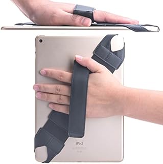 Universal Hand Strap Holder, SOOANN 360 Degrees Swivel Leather Handle Grip with Elastic Belt for 9.7 inches Pad and 10.1 inches Tablets (Samsung Asus Acer Google Lenovo Kindle iPad Pro), Black