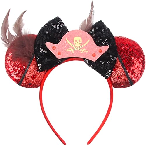 MADO pirate mouse ear headbands for women men red black pirate mouse ears costume accessories for adults women men