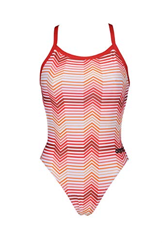 Arena Women's Challenge Back MaxLife One Piece Athletic Training Swimsuit, Multicolor Stripes Red/Orange Multi, 40