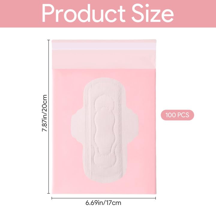 Image of 100 Pcs Sanitary Napkin Disposal Bags, Feminine Hygiene Period Bags for Tampons & Pads, Period Disposal for Teen Girls, Odor Blocker, Leak-Proof Sanitary Storage for Menstrual Products, Light Pink