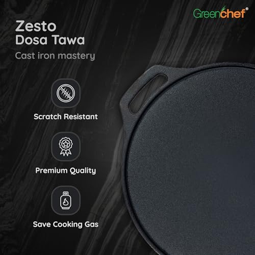 Image of Greenchef Pre-Seasoned Cast Iron Zesto Doasa Tawa 30 cm | Pre-Seasoned with 100% Vegetable Oil | Naturally Nonstick | High Pressure Casting | High Strength | Bring Back Nostalgic Taste | Toxin-Free