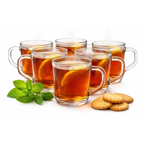 BigDean 6 Stück Teegläser Set Teegläser mit Henkel 230 ml Latte Macchiato Gläser robustes Teeglas Latte Macchiato Gläser mit Henkel Cappuccino Gläser Latte Gläser Kaffeegläser Kaffee Gläser