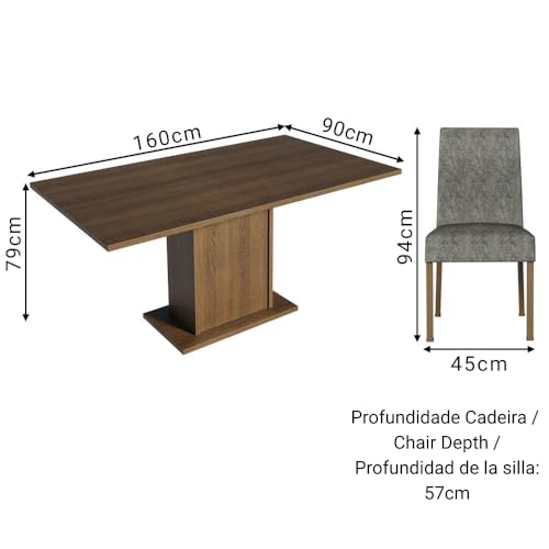 Image of Madesa 4 Seater Dining Set with Fully Cushioned Rectangular Table Top, Sturdy Wooden 160 Cm for Dining Room and Kitchen - Brown /Grey
