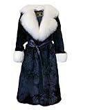 Women's Genuine Rabbit Fur Coat Long Winter Fur Jacket with Fox Fur Collar and Sleeve Cuffs