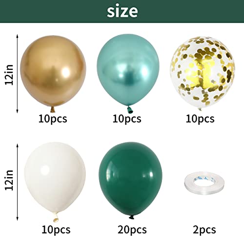 Image of Metallic Green Gold Balloons, 60 Packs 12 Inch Dark Green White Gold Latex Balloons with Ribbons for Wedding, Anniversary, Birthday, Baby Shower, Jungle Sarfari Party