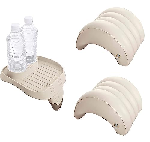 Intex PureSpa 5-Piece Deluxe Kit Set - 2 Person Inflatable Hot Tub - Tan, Rectangular with Circular Seating