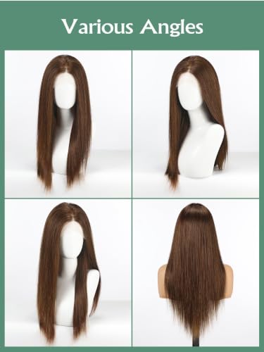 Image of 4.5x6 HD Glueless Human Hair Brown Lace Front Wigs for White Women Nature Brunette Straight Wig Pre Plucked 180% Density Transparent (24inch)