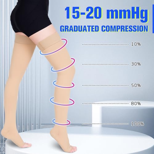 Image of 15-20 mmHg Compression Stockings for Women & Men, Thigh High Compression Socks Medical Graduated Compression Support for Edema, Varicose Veins