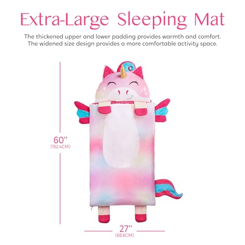 Image of JOIEDOMI Kids Sleeping Bag 4 5 6 Year Old Girl Gifts Toddler Nap Mat with Pillow & Blanket 60 inch x 27 inch for Kids Ages 3+ Soft Plush Sleeping Mat for Preschool and Boys Girls