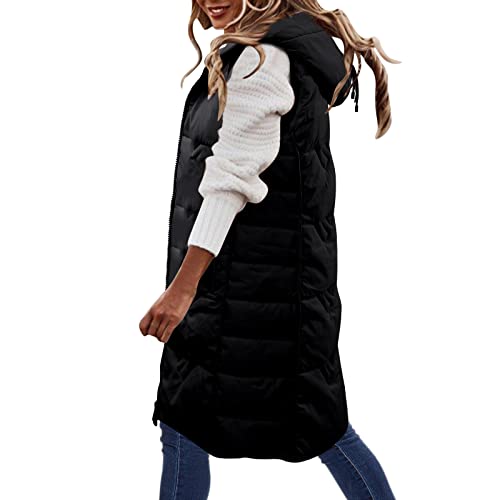 Gilet long d'hiver matelassé femme manteau sans manches oversize doudoune longue capuche
