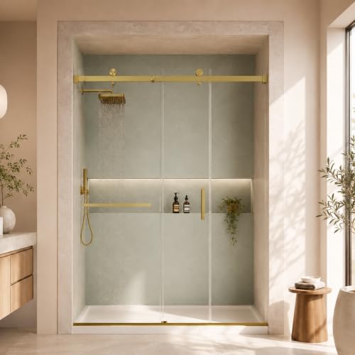 Frameless Sliding Glass Shower Door 56-60 W x 76 H Brushed Gold
