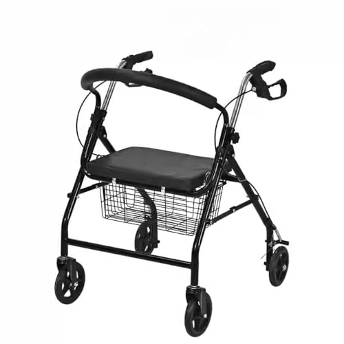 「NexPon」歩行補助カート シシルバーカー 歩行器 介護 四輪歩行車 多機能椅子 折りたたみ 高さ調節可 軽量 簡単組立 ブレーキ付き 室内室外兼用 高齢者 歩行補助 荷物 介護 老人 歩行車 敬老の日 (ブラック,4つの車輪+買い物かご)