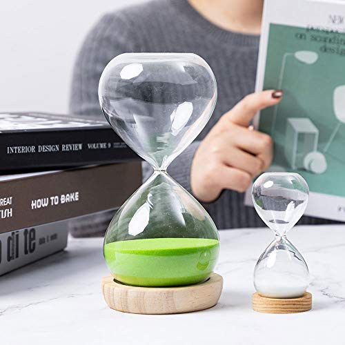Hourglass Sand Timer Set-60 Minute & 5 Minute Timer Sets -Sand Clock Timers For Room Kitchen Office Decor -Time Management Tool With Wooden Base Stand #TOP6