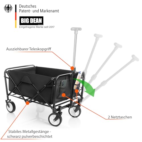 BigDean Bollerwagen faltbar schwarz belastbar bis 80kg – kompakter Bollerwagen platzsparend zusammenklappbar für Ausflüge, Camping & Einkäufe – Bild 5