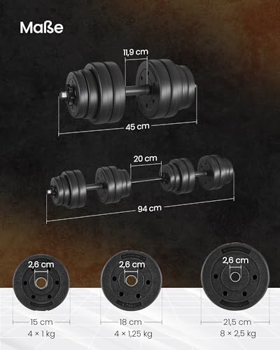 SONGMICS 2-in-1-Hanteln, Hantelset, Kurzhanteln, mit Verbindungsstahlrohr, 2 x 15 kg, Workout, Fitnesstraining, Gewichtheben für Zuhause… – Ansicht 3