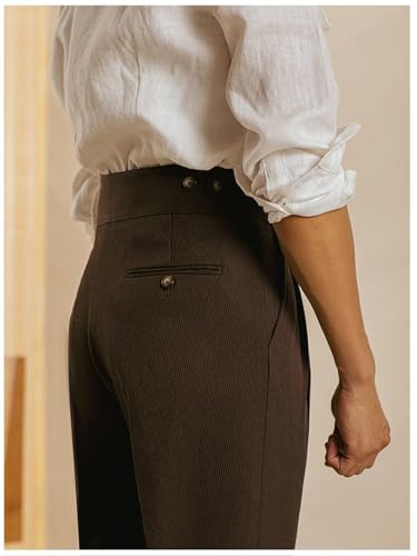 Ceehuteey Men's High Waisted Corduroy Pleated Front Dress Pants Business Trousers4
