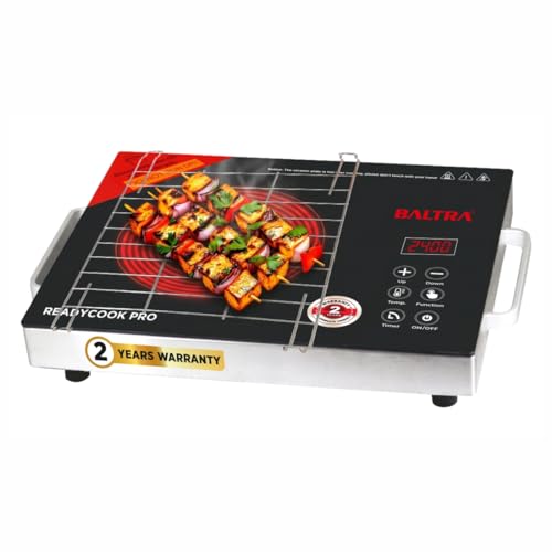 Image of BALTRA Infrared Induction Cooktop 2400W with Grill Rack, Infrared Glass Top, Digital Touch Control, Auto-Off Safety, 3 Cooking Modes, Infrared Hot Plate, Works with All Cookware