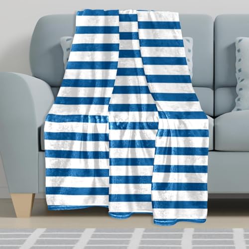 Couverture polaire douce à rayures bleues, jeté de lit haute densité