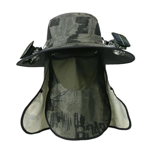 FytStycale Solar Fan Hat Wide Brim Sun Fishing Hat Sun Protection Windproof Adjustable Rainproof for Gardening Backpacking, Green