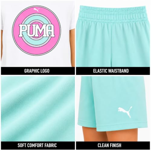 Image of PUMA Girls Athletic Shorts Set - 2 Piece Active Performance TShirt and Gym Bike Kids Shorts Girls Activewear Set (7-14)