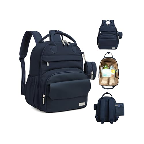 Image of KeaBabies Diaper Bag Backpack - Small Multifunctional Travel Diaper Back Packs, Maternity Baby Changing Bags, 12L Capacity, PU Leather, Waterproof, Unisex, Nappy Changing Pad (Navy Blue, Small)