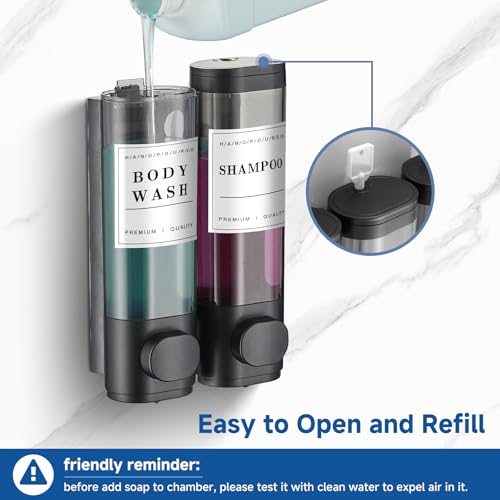 Shower Soap Dispenser Wall Mounted No Drill Shampoo Dispenser for Shower Wall Shampoo and Conditioner Dispenser Bathroom Hotel 3 * 300ml Dark Blue with Waterproof Labels