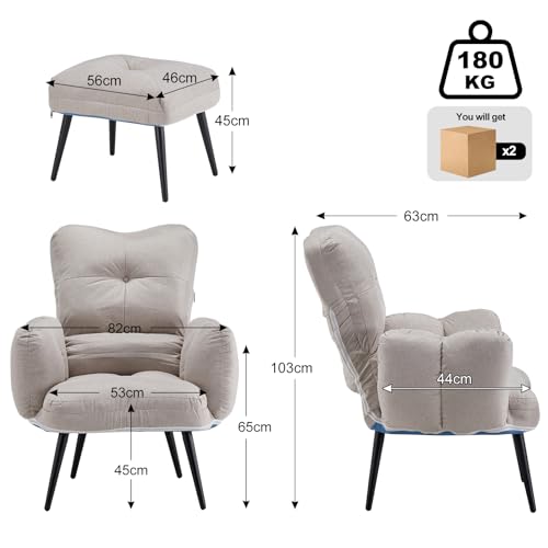 CLIPOP Ohrensessel Leinen mit Hocker, Relaxsessel mit Liegefunktion, Sessel & Ottomane, Polsterstuhl & Kissen, Fernsehsessel, TV-Sessel für Schlafzimmer, Wohnzimmer (Beige) – Bild 3