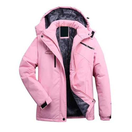 Women's Windproof Waterproof Jacket Thick Fleece Lined Warm Hooded Outdoor Coat Winter Skiing Outdoor Walking Fleece Coat with Detachable Hood Softshell Warm Breathable Fleece Waterproof Jacket