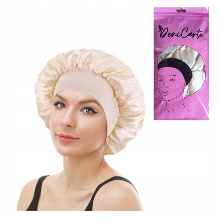 Deni Carte Satin Sleep Cap for Hair securing Curls Beige