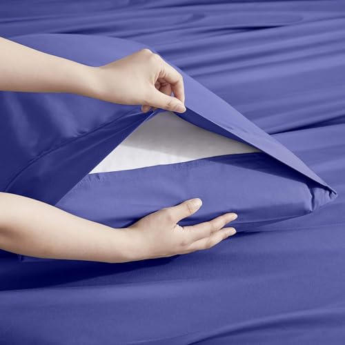 Image of Nestl Extra Deep Split King Sheet Set - 7 Piece Breathable & Cooling Sheets - Hotel Luxury Bedding Set w /18-24 Inch Deep Pockets - Easy & Secure Fit - Super Soft, Wrinkle Free & Comfy - Royal Blue